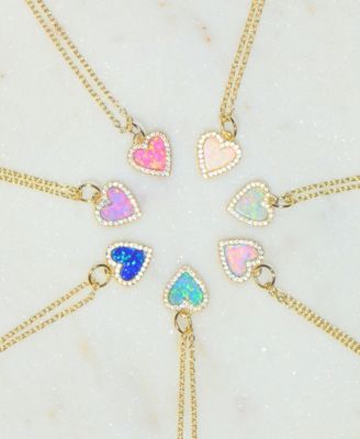 Mini Heart Necklace with Lab-Grown Opal in 14k Gold Plated Sterling Silver