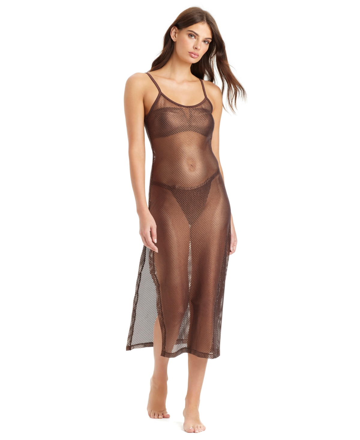 Sanctuary Sea Crochet Midi Slip Cover-up Dress In Brown