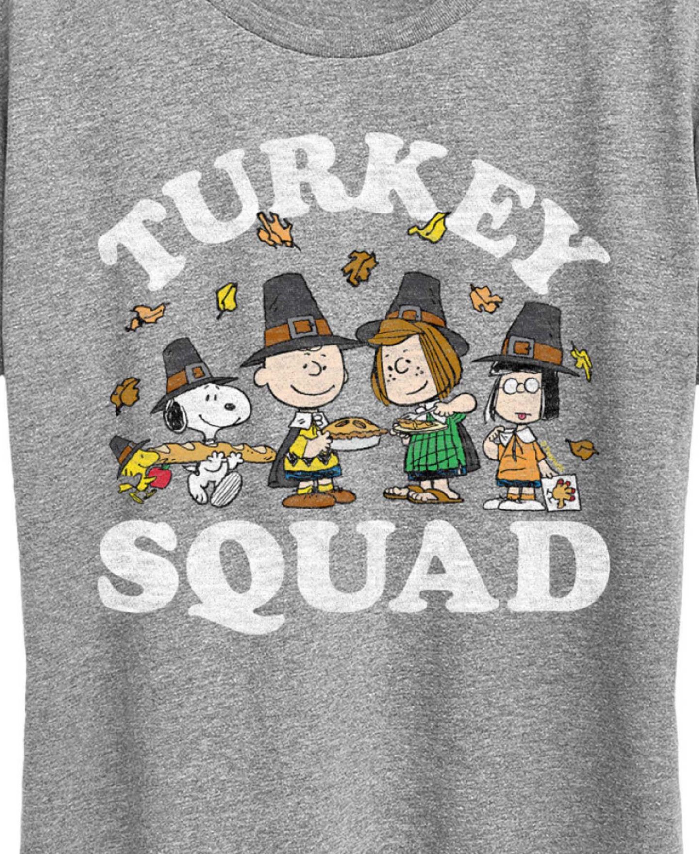 Женские футболки Hybrid Apparel Peanuts Gang Thanks Giving Turkey Squad Short Sleeve Graphic T-shirts, цвет: Меланжевый — фото 2