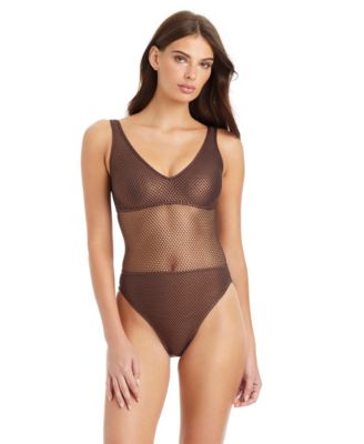 Sea Crochet Over The Shoulder Scoop Neck Tank Swimsuit