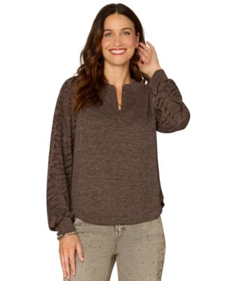 Democracy - Petite Mandarin Collar Knit Top