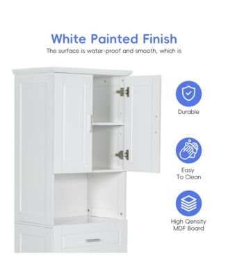 Tall Bathroom Cabinet with Laundry Basket, Tilt-Out Hamper and Upper Storage