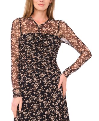 Women's Printed V-Neck Long Sleeve Dress