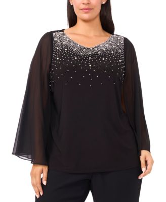 MSK - Plus Size V-Neck Surplice Top with Beaded Sleeves
