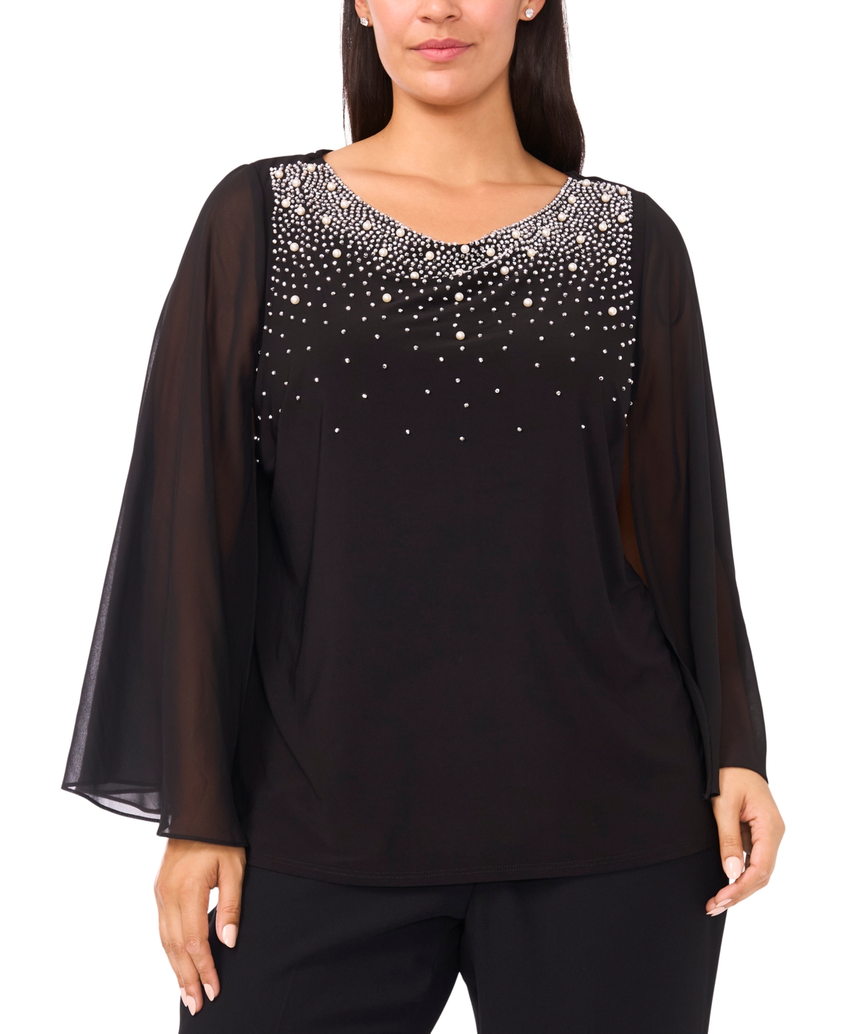 Msk Plus V-Neck Surplice with Beaded Sleeves Top