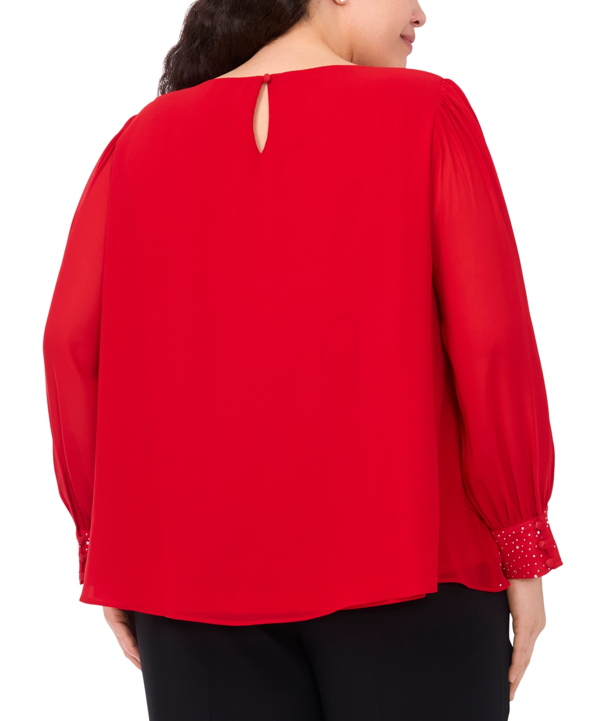 Msk Plus Size Rhinestone Embellished Balloon Sleeves Top