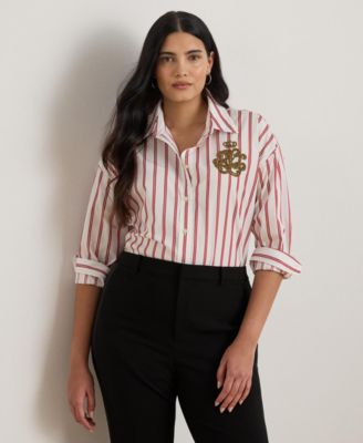Lauren Ralph Lauren - Plus Size Striped Long Sleeve Shirt