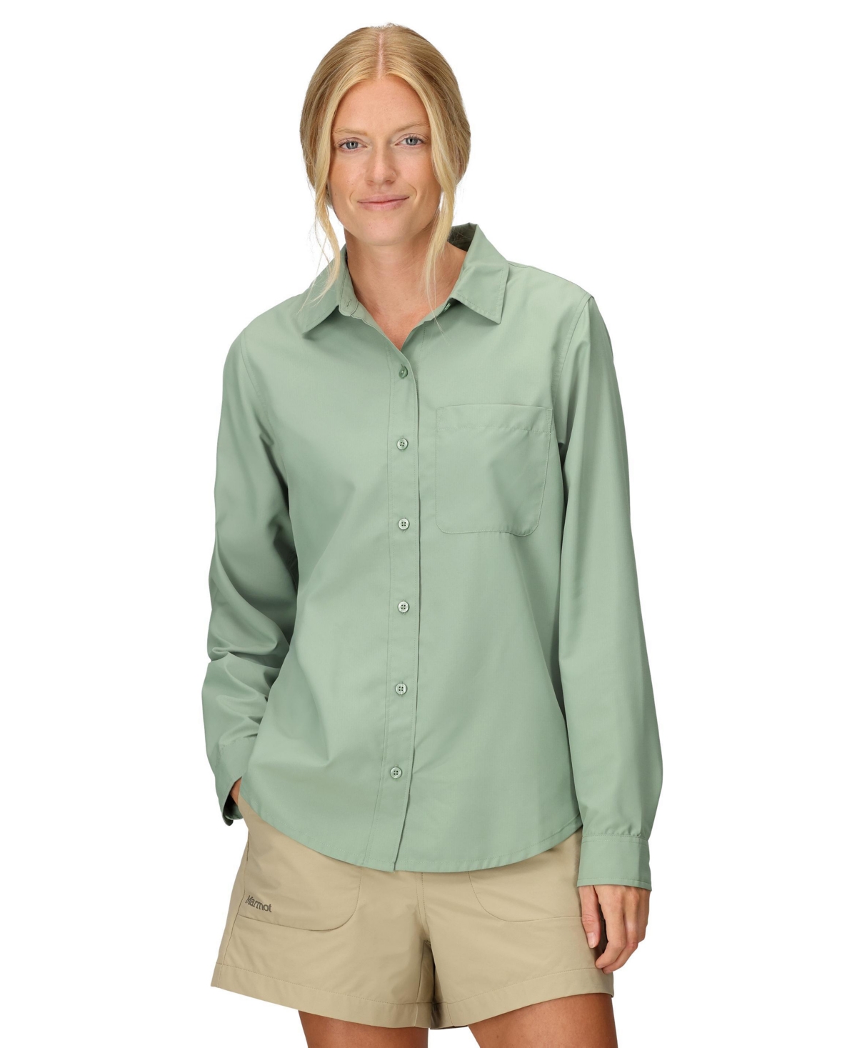Marmot Women's Air Exchange Upf 40 Ls Classic Collar Shirt In Green