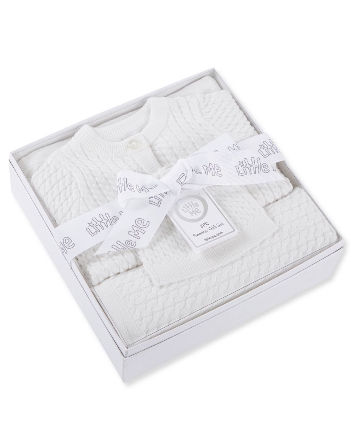 Little Me Baby Boys And Girls 3-piece Cardigan, Blanket And Hat Gift Set In White