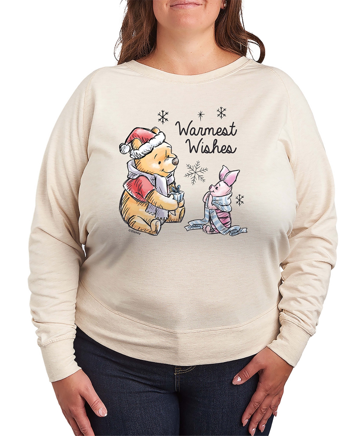 Hybrid Apparel Winnie the Pooh and Piglet Christmas Warmest Wishes Women's French Terry Long Sleeve Shirt