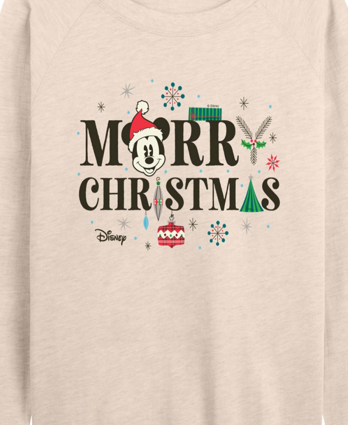 Hybrid Apparel Dinsney Mickey Mouse Merry Christmas Women's French Terry Long Sleeve Shirt In Neutral
