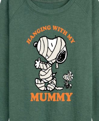 Plus Size Halloween Woodstock and Snoopy Mummy French Terry Long Sleeve T-Shirt