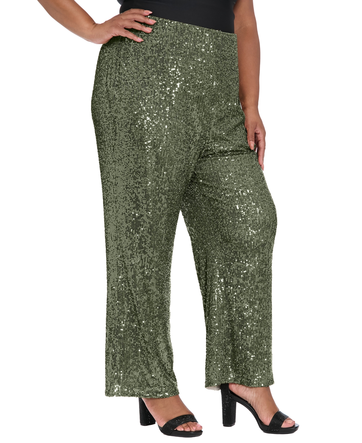 Muse Plus Size Sequined Pull-on Pants In Green