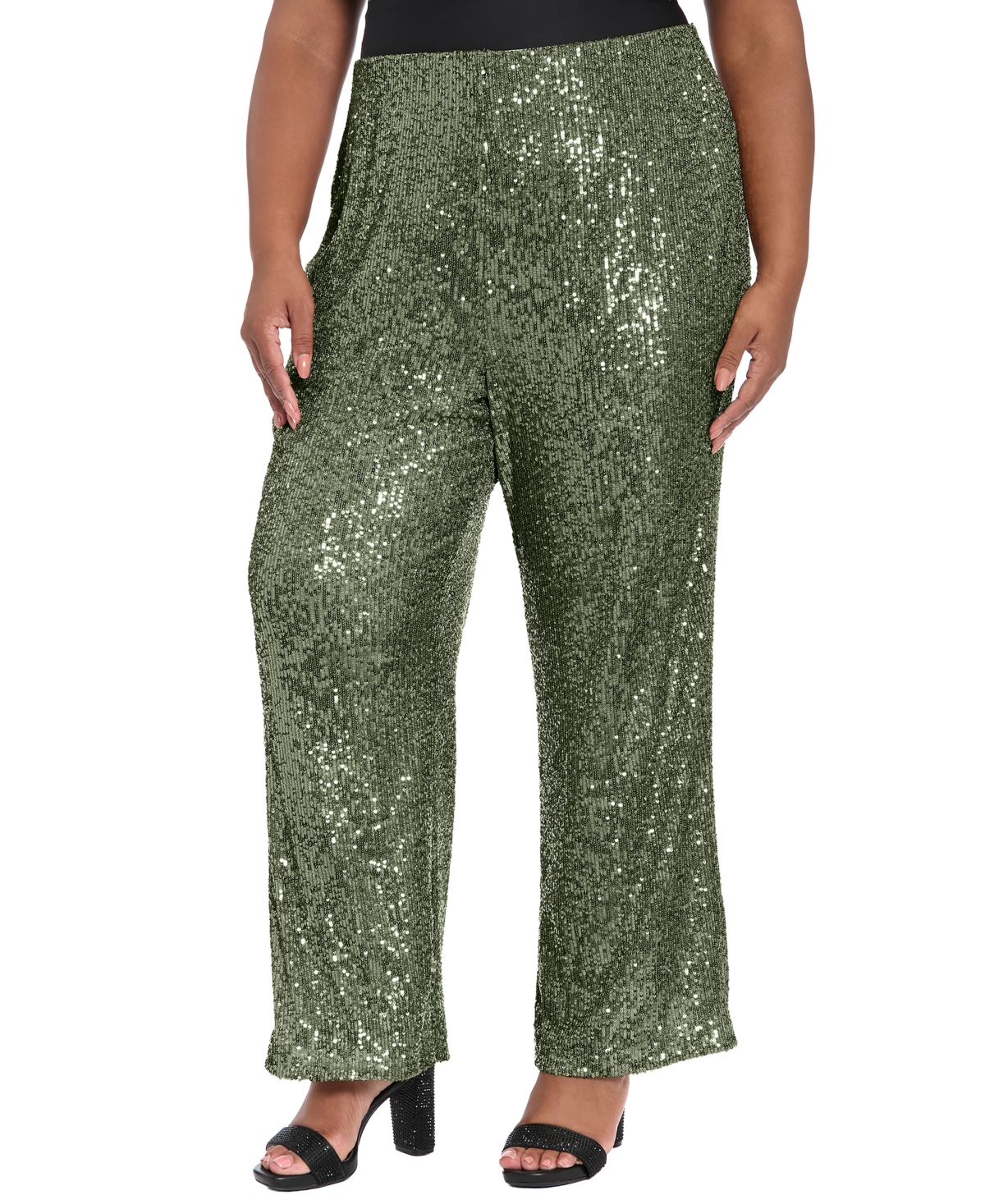 Muse Plus Size Sequined Pull-on Pants In Green