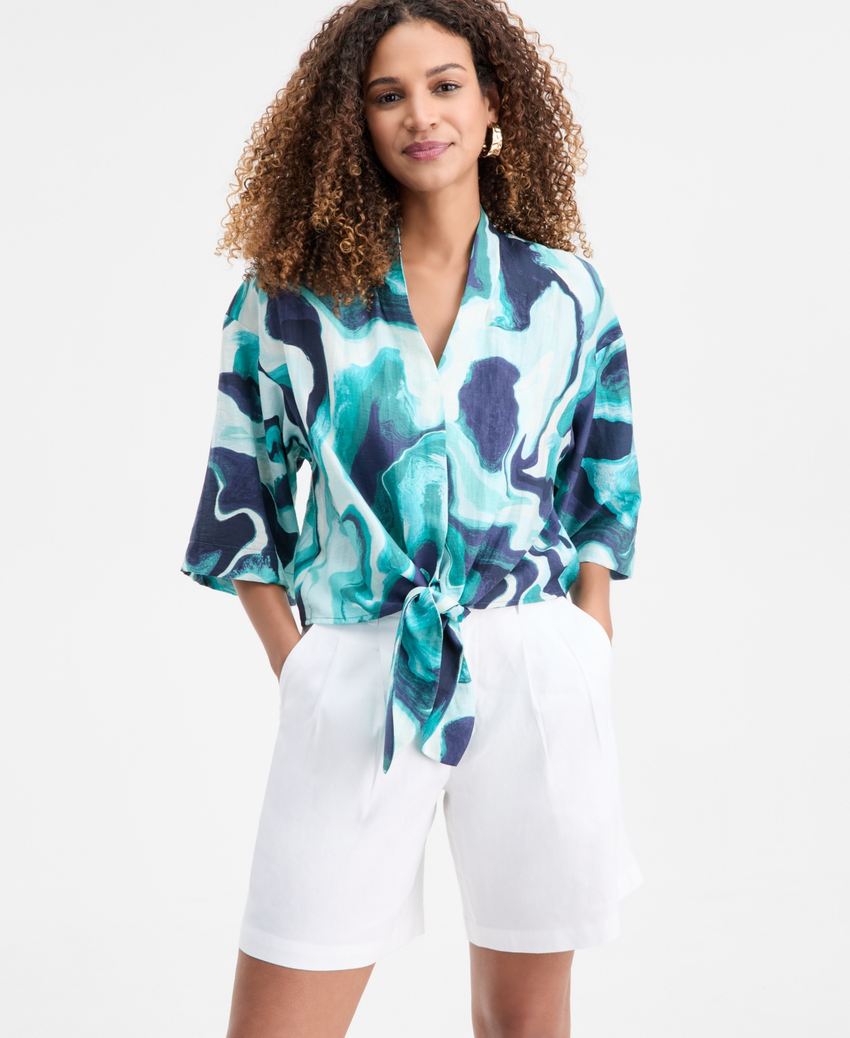 I.n.c. International Concepts Women's Printed Tie-Hem Top, Macy's Exclusive