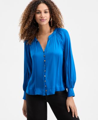 Women's Tie-Neck Puff-Sleeve Blouse, Macy's Exclusive
