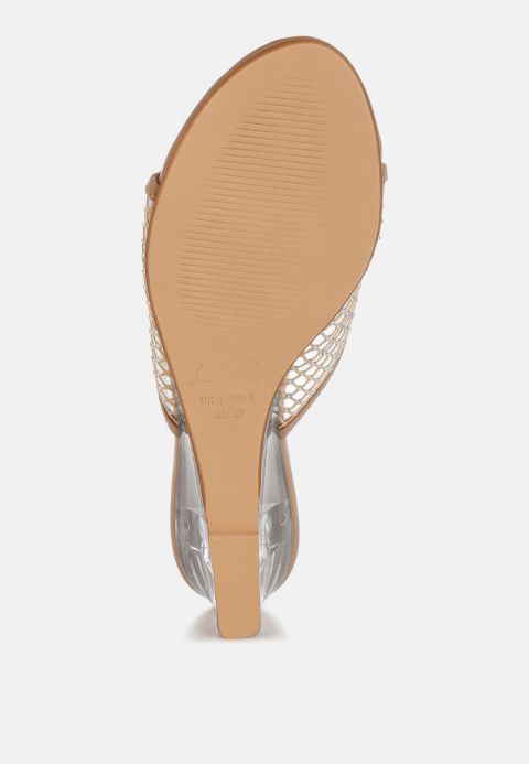 Женские сандалии London Rag Tempra Mesh Clear Heel Wedge, цвет: Бежевый сетчатый
