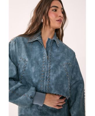 Women's Leather Studded Bomber Jacket