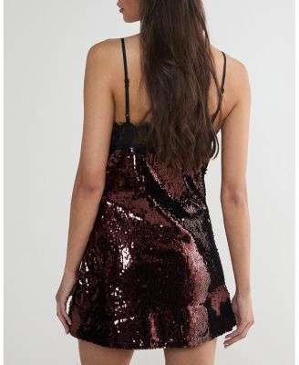 Sequin Lace Trim Mini Slip Dress