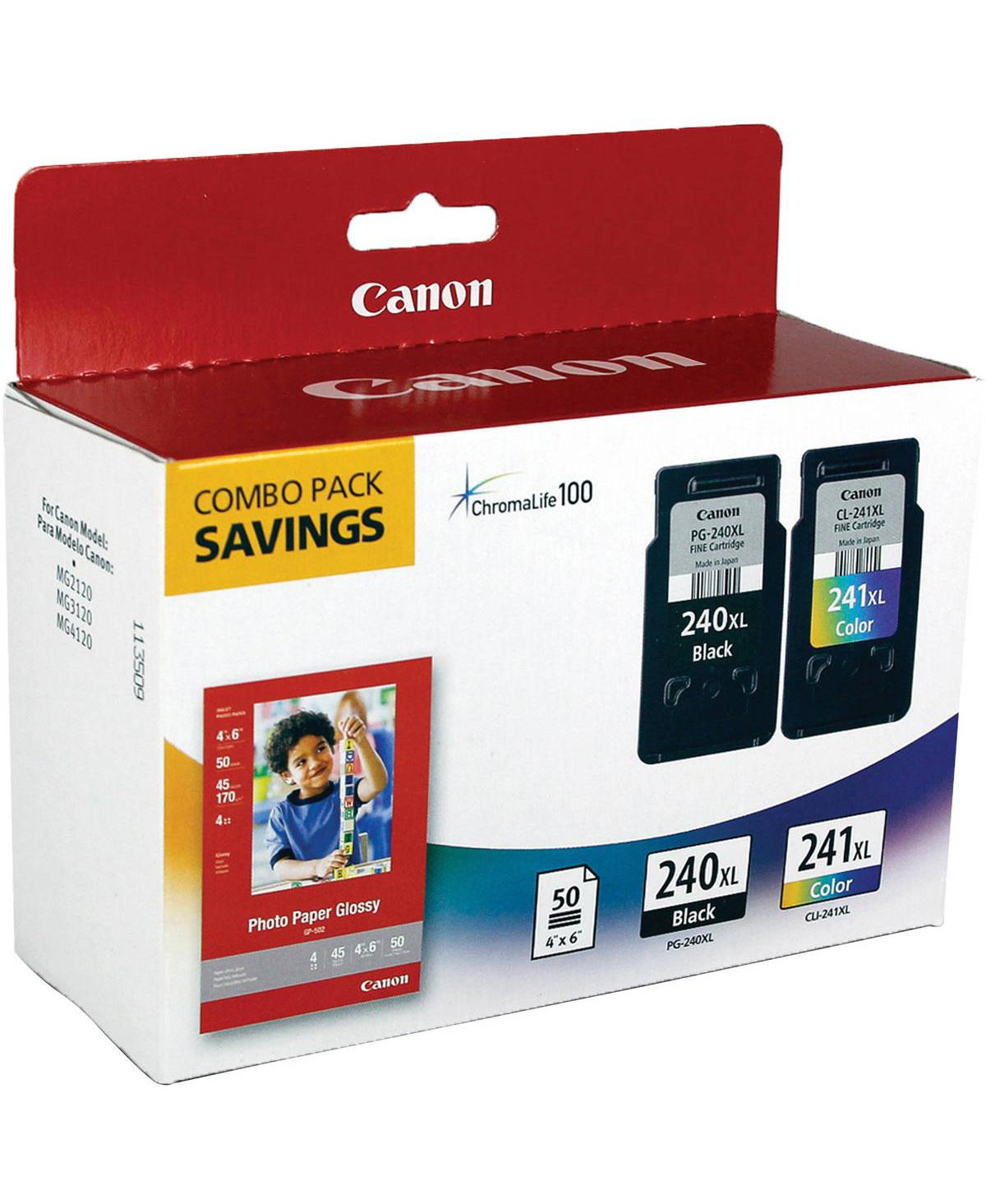 Canon Pg-240XL/Cl-241XL Black & Color Ink Cartridges and Gp-502 (4x6", 50 Sheets) Paper Set for Select Pixma Mg, Mx, Ts Series Printers