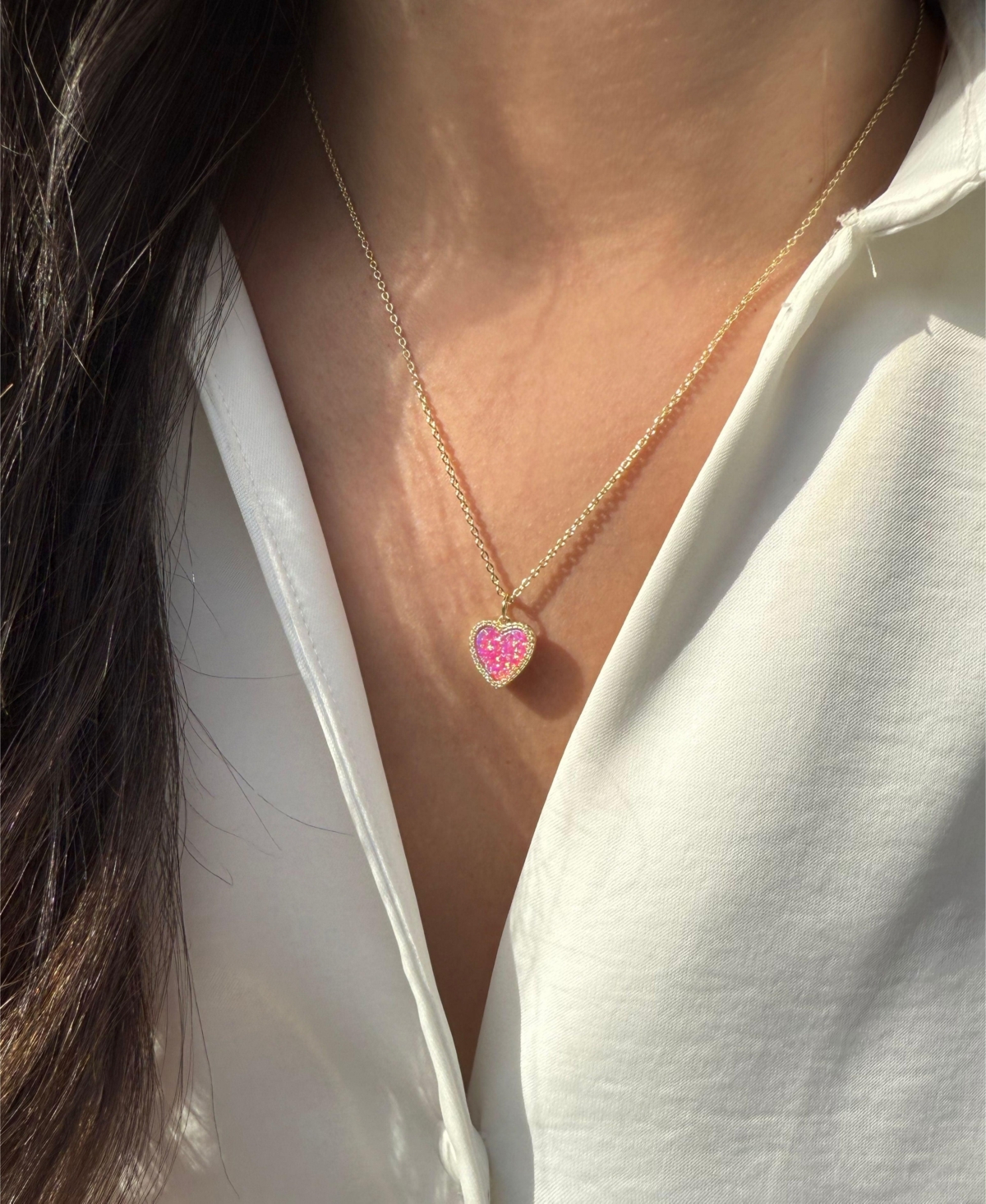Kamaria Heart Necklace With Lab-grown Opal In 14k Gold Plated Sterling Silver In Gold