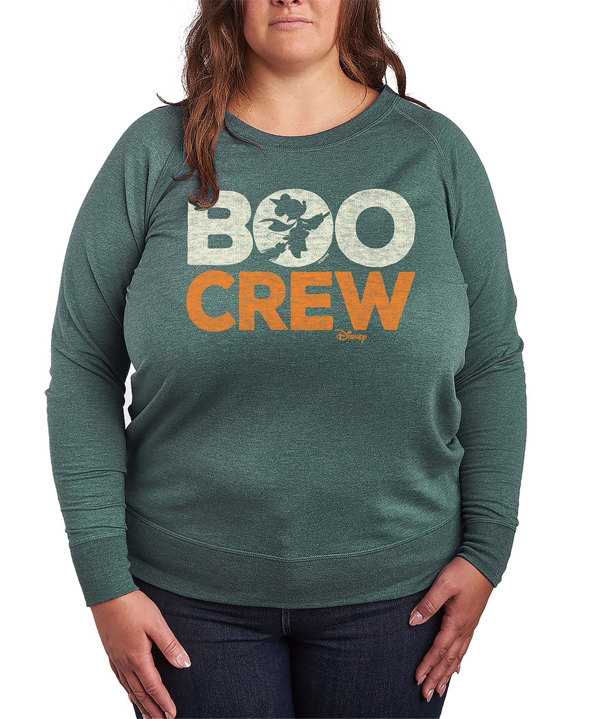 Hybrid Apparel Disney Halloween Minnie Mouse Boo Crew Women's French Terry Long Sleeve Shirt In Green