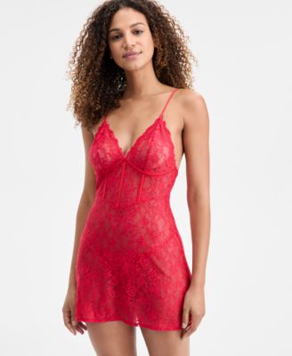 Women's 2 Pc. Stretch Lace Chemise and Thong, Created for Macy's