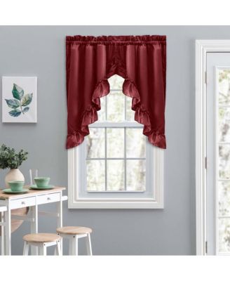 Ellis Stacey 1.5" Rod Pocket High Quality Fabric Solid Color Window Ruffled Swag 60"x38" Merlot