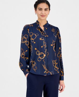 T Tahari - Women's Printed Button-Front Blouse