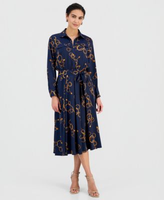 T Tahari - Women's Printed Belted Midi Dress