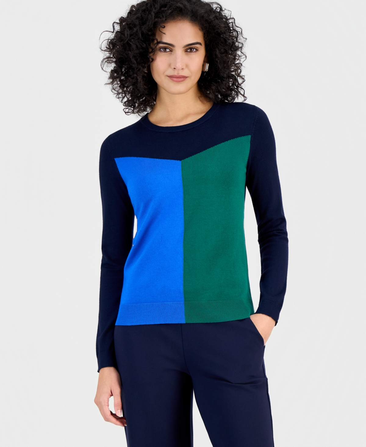 T Tahari Women's Colorblocked Crewneck Sweater