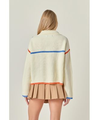 Women's Contrast Piping Quarter Zip Sweater