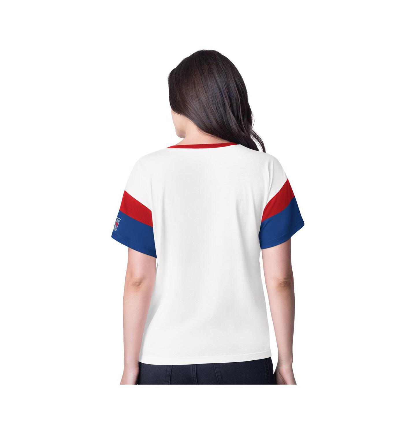 Женская футболка G-III 4Her by Carl Banks White New York Rangers Rink Oversized Rhinestone V-Neck — фото 2
