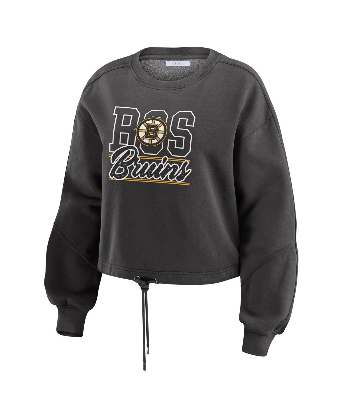 Wear By Erin Andrews Women's 2-piece Black Boston Bruins Washed Fleece Sweatshirt And Shorts Lounge Set In Black