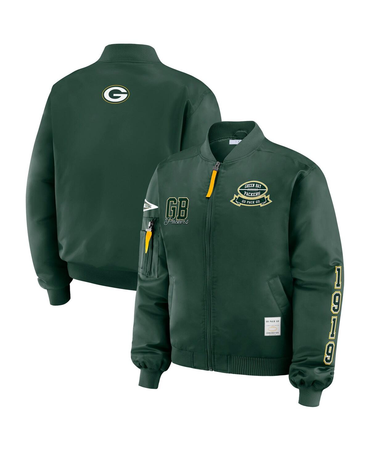 Wear By Erin Andrews Women's Green Green Bay Packers Patch Full-zip Bomber Jacket