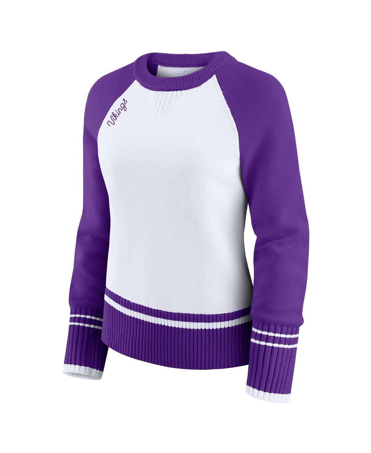 Wear by Erin Andrews Women's White/Purple Minnesota Vikings Color Block Raglan Sweater