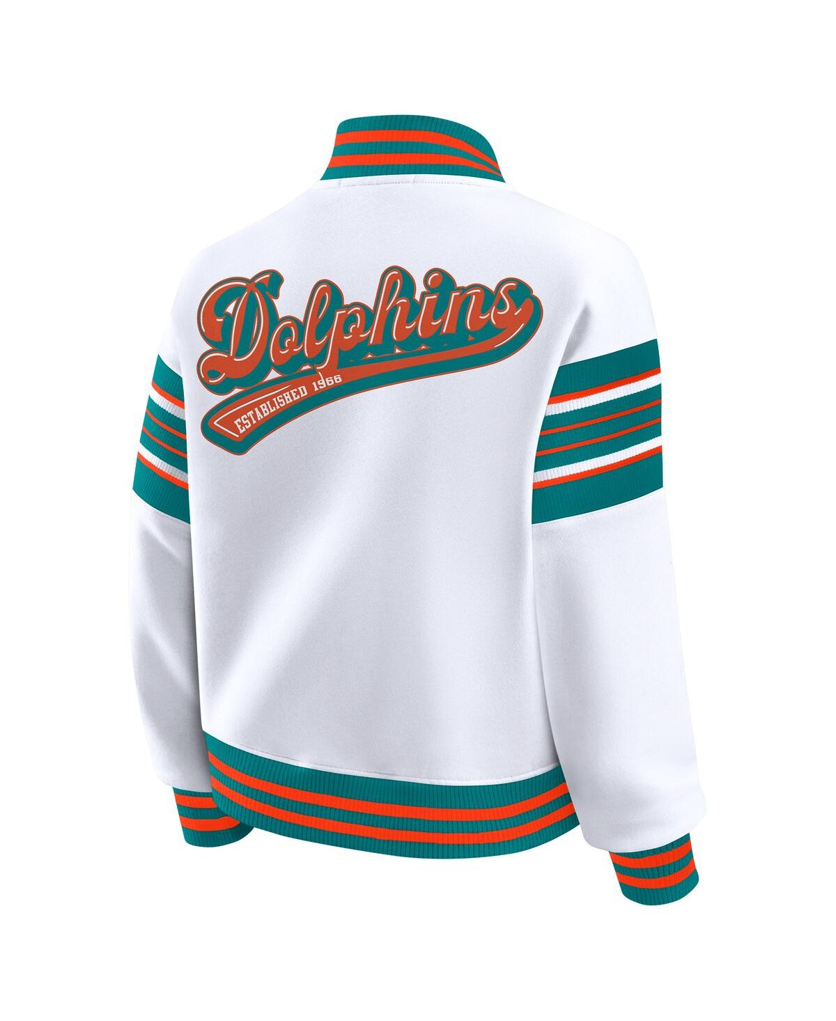 Wear By Erin Andrews Women's White Miami Dolphins Full-snap Fleece Sweatshirt Jacket In Multi