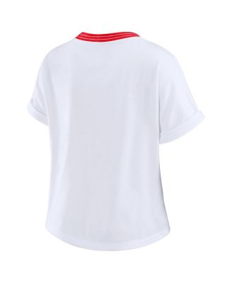 Women's White Atlanta Falcons Cropped Center Stripe Dolman T-Shirt