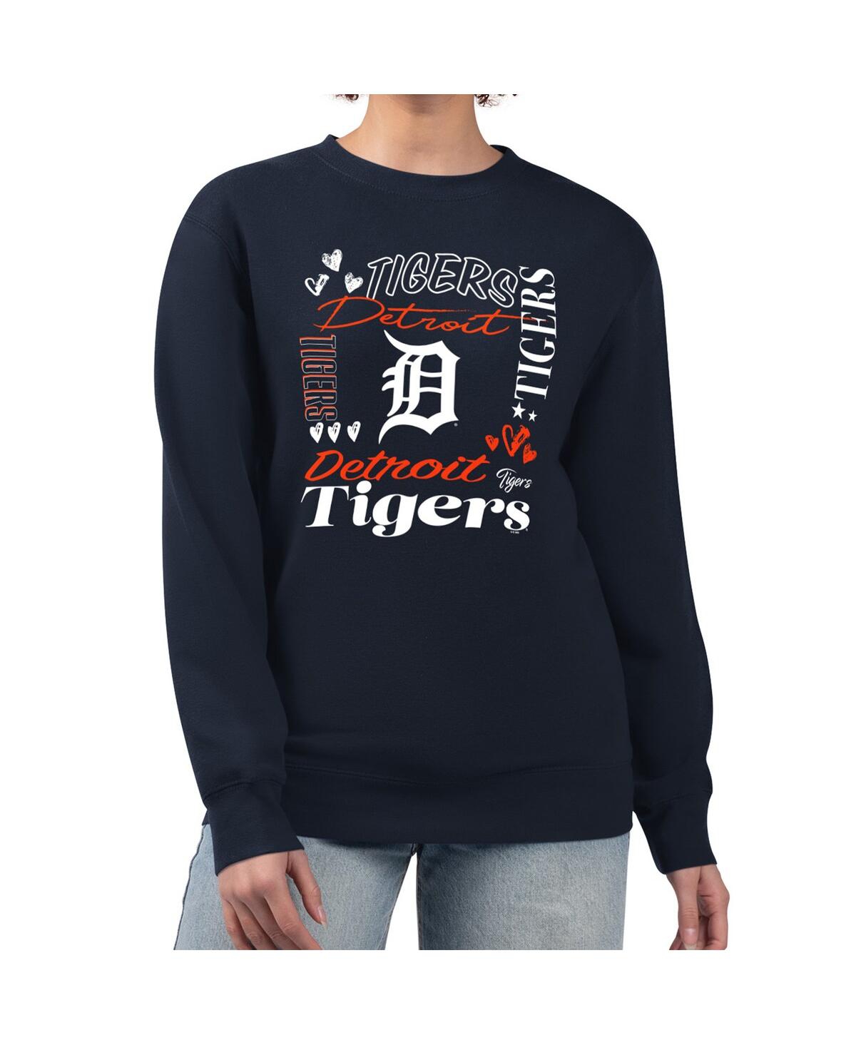 G-iii 4her By Carl Banks Women's Navy Detroit Tigers Collage Team Graphic Fleece Pullover Hoodie In Blue