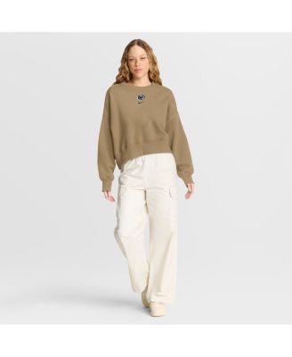 Women's Tan Penn State Nittany Lions Oversized Phoenix 2-Hit Pullover Sweatshirt