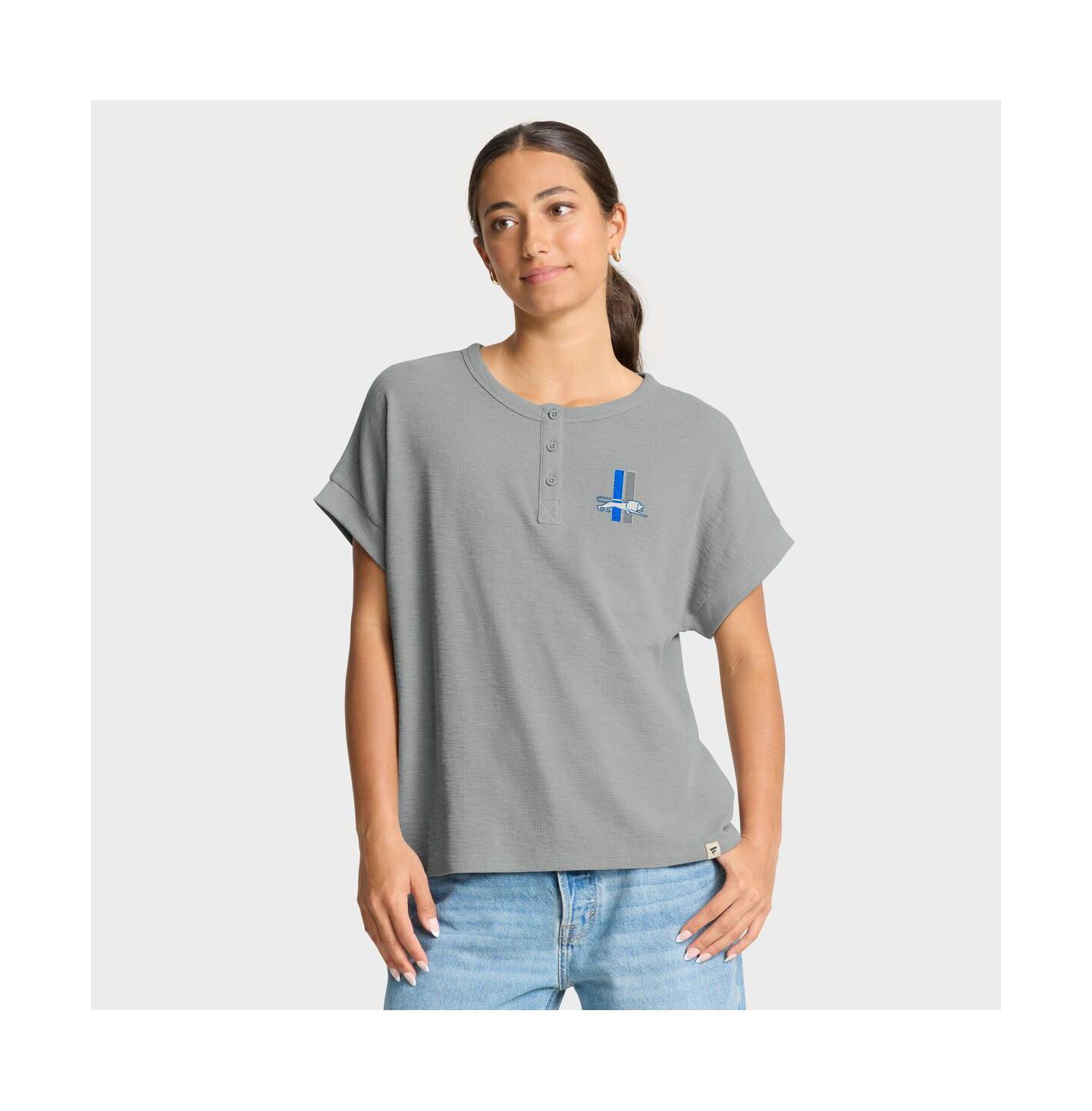 Женская рубашка Fanatics Heather Gray Detroit Lions Oversized Hometown Premium Henley — фото 1