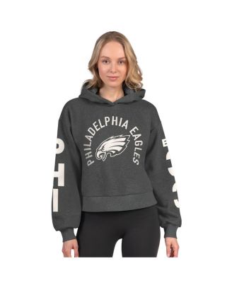 Starter - Women's Heather Charcoal Philadelphia Eagles Star Player Cropped Fleece Pullover Hoodie
