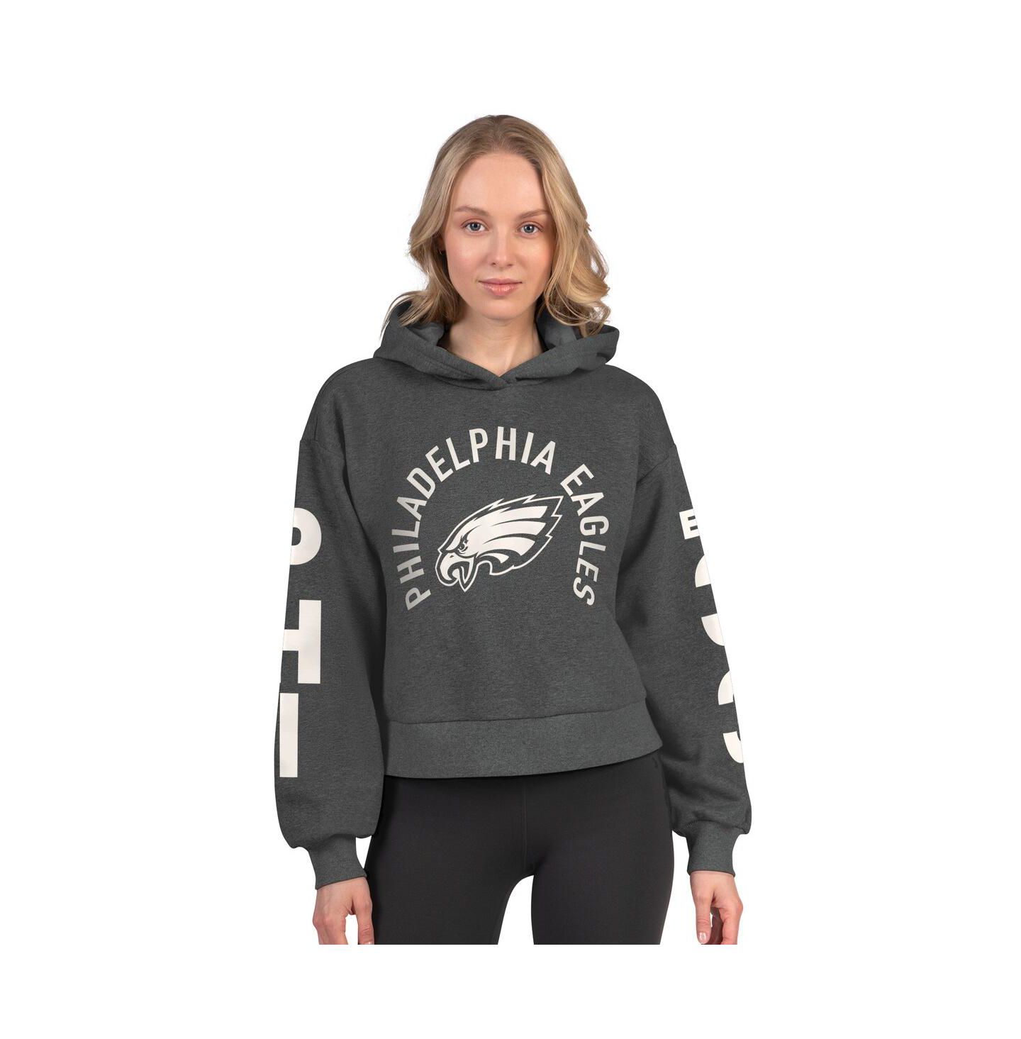 Женское худи Starter Heather Charcoal Philadelphia Eagles Star Player Cropped Fleece Pullover — фото 1