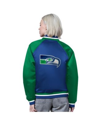 Women's Royal/Green Seattle Seahawks Satin Full-Snap Vintage Varsity Jacket