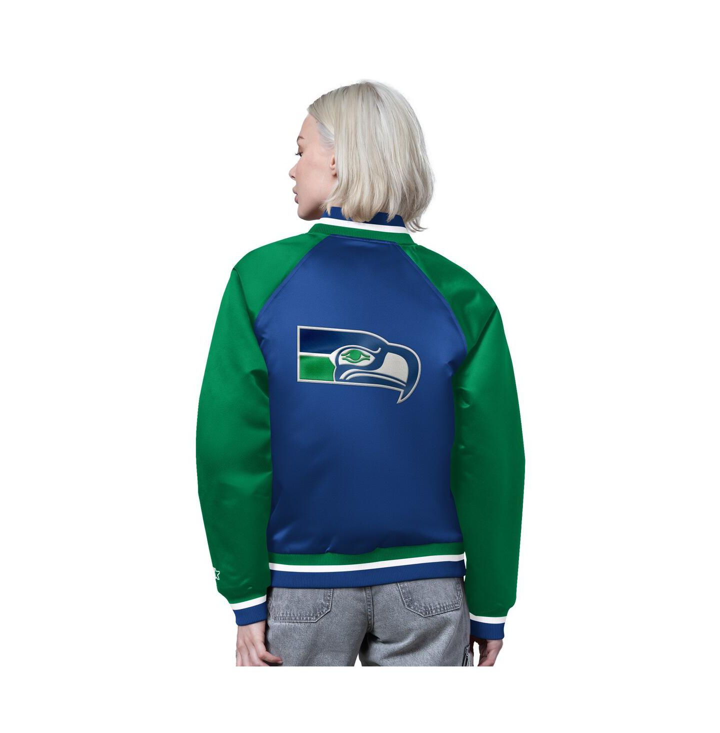 Женская куртка Starter Royal/Green Seattle Seahawks Satin Full-Snap Vintage Varsity — фото 2