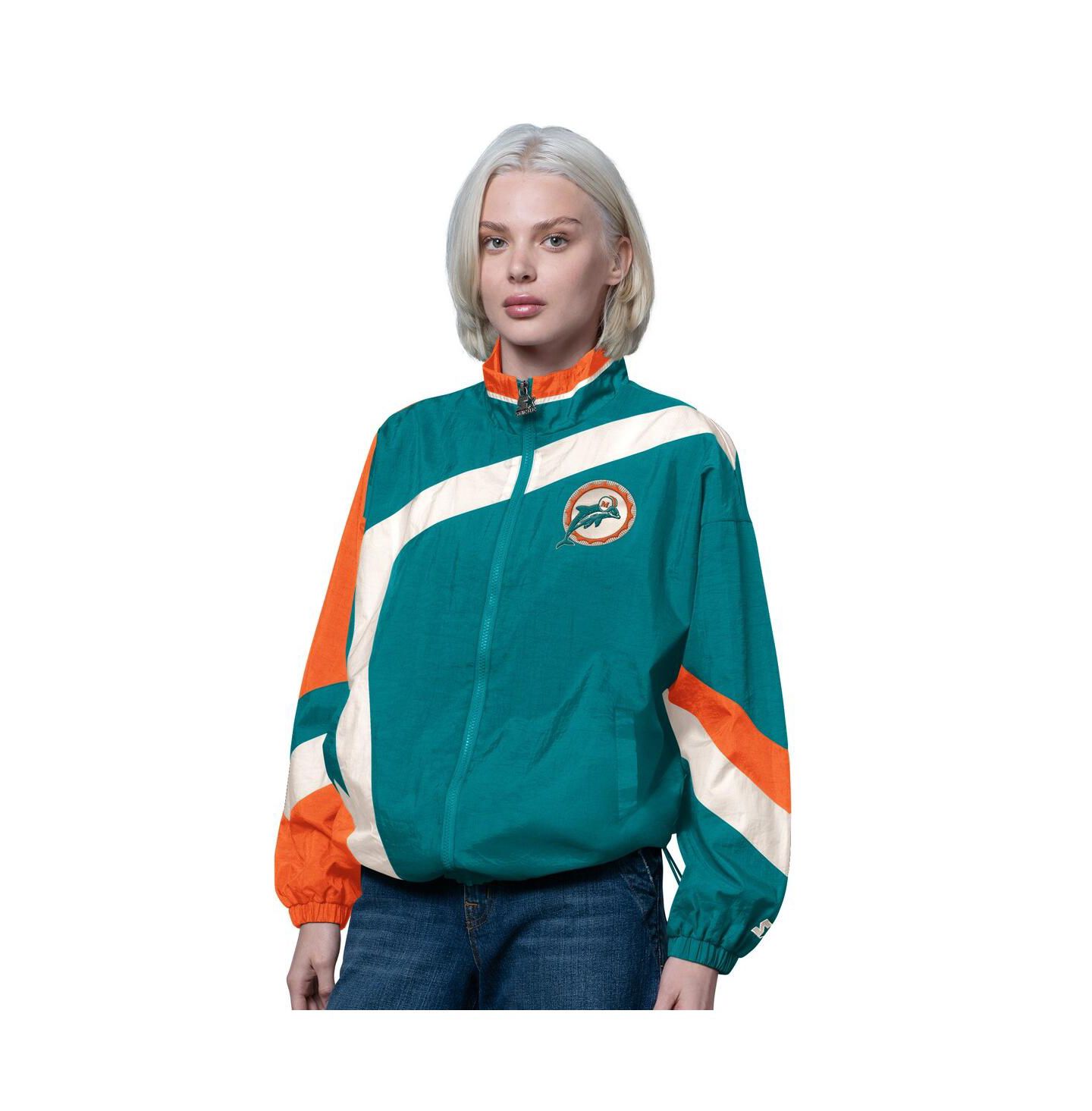 Женская куртка Starter Aqua/Orange Miami Dolphins Vintage 1st Quarter Full-Zip Windbreaker — фото 1