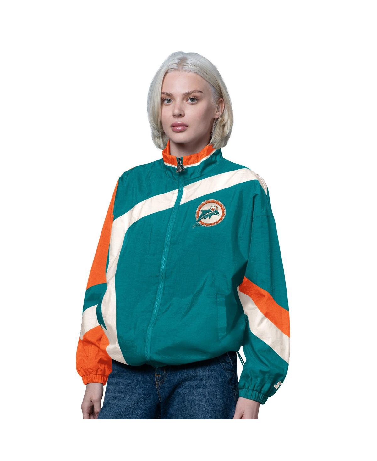 Starter Women's Aqua/orange Miami Dolphins Vintage 1st Quarter Full-zip Windbreaker In Multi