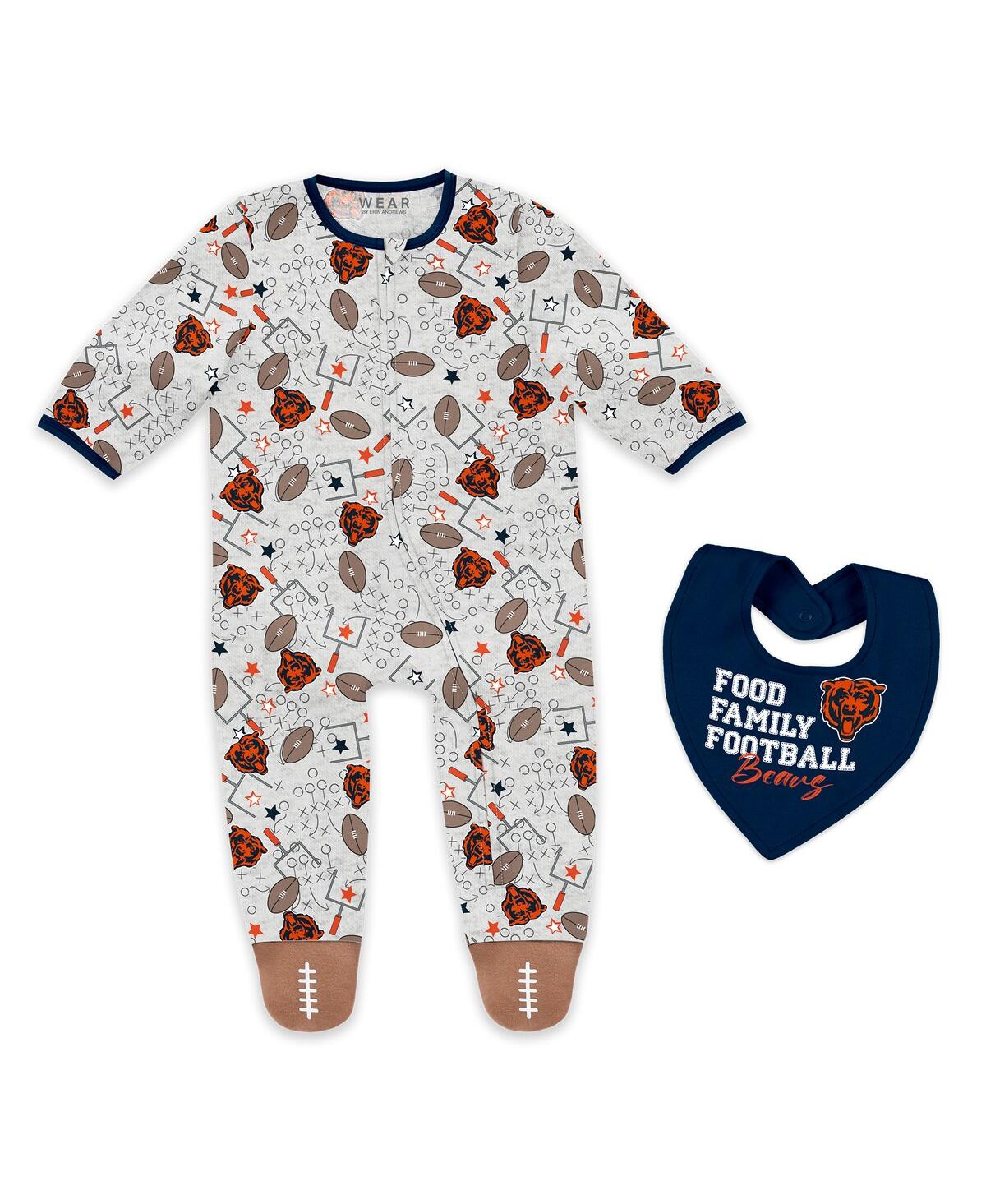 Wear by Erin Andrews Baby Boys and Girls Newborn Chicago Bears Sleep Play Full-Zip Sleeper Bib Set