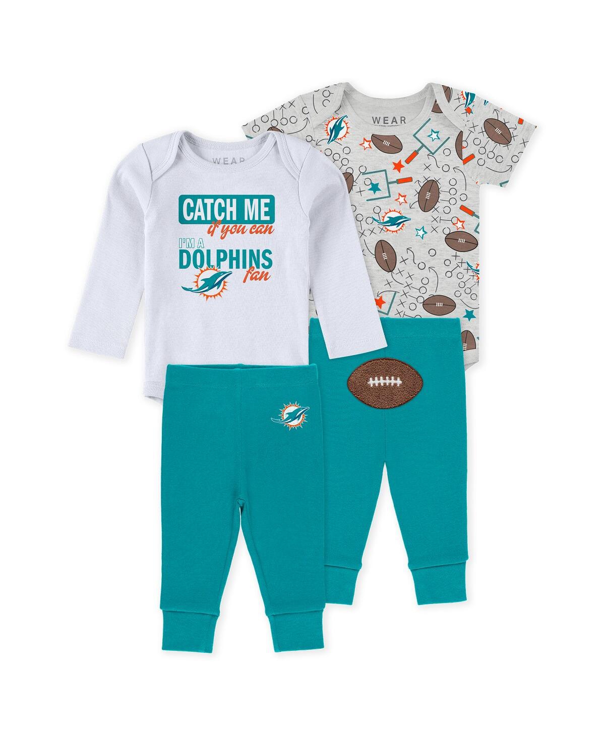 Wear By Erin Andrews Baby Boys And Girls Newborn 3-piece Miami Dolphins Turn Me Around Bodysuits Pant Set In White