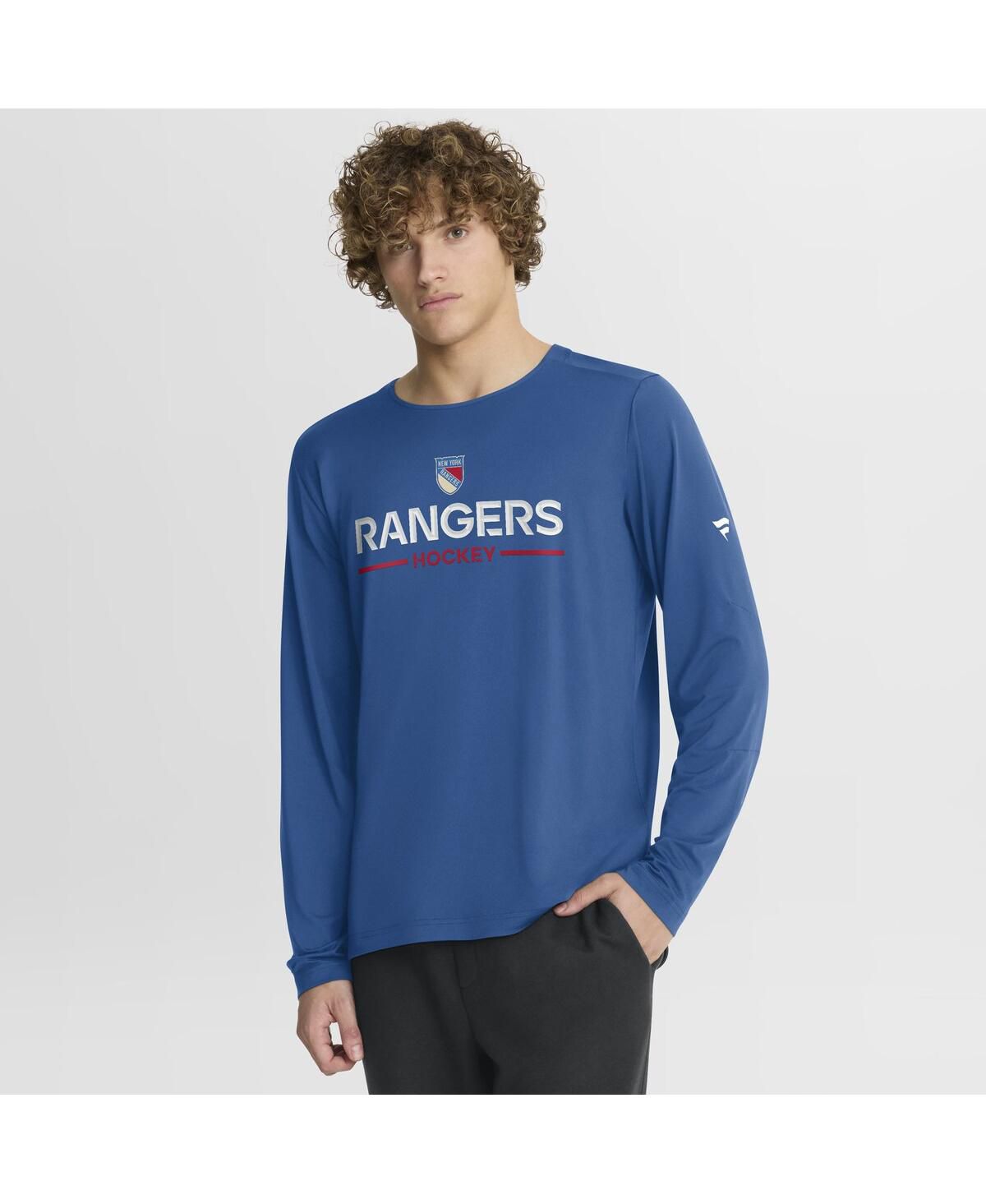 Мужская синяя футболка New York Rangers Authentic Pro Rink Centennial Tech с длинным рукавом синего цвета